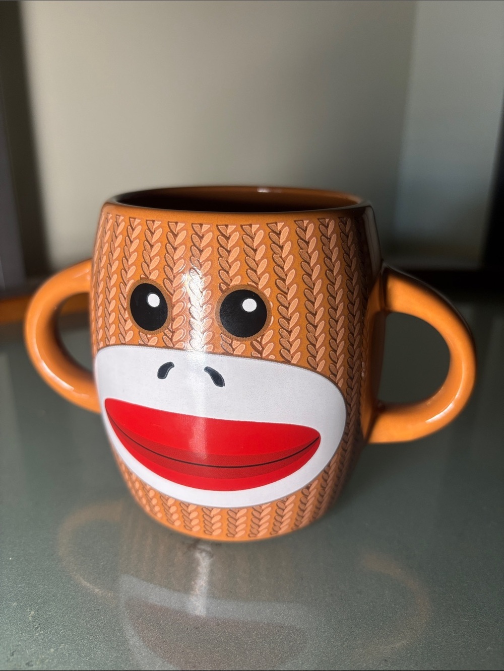 Double-Handle Sock Monkey Ceramic Mug - Picture 1 of 6